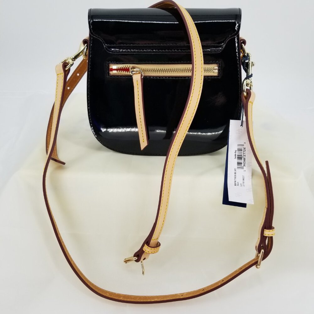 NWT Dooney & Bourke Black Patent Leather Convertible Saddle Bag / Gold Hardware - Picture 6 of 10